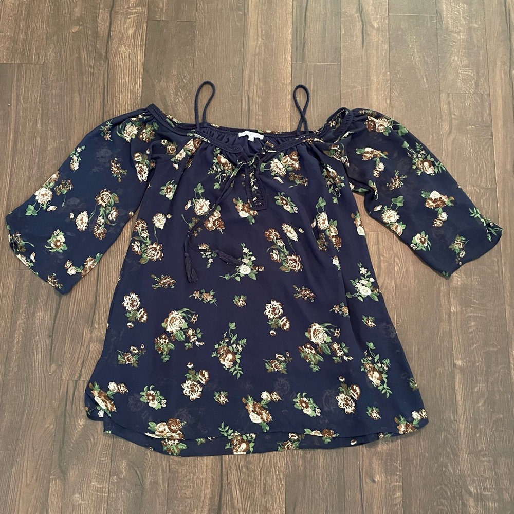 Blue Floral Dress | Cold Shoulder